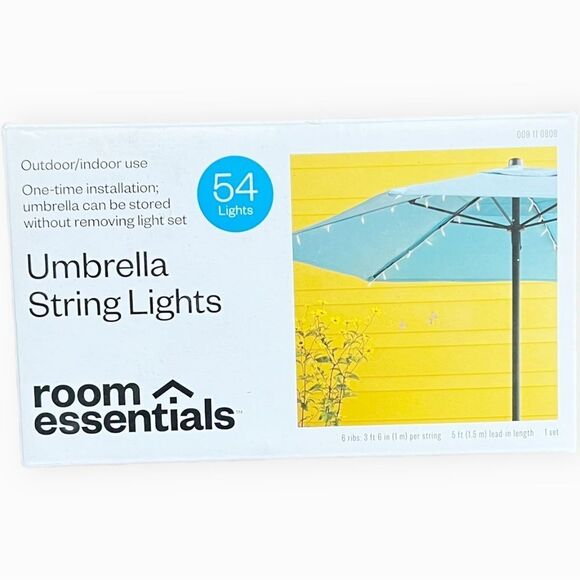 NWT Room Essentials Indoor Outdoor White Wire Umbrella String Lights. 54 Lights. - Picture 1 of 2